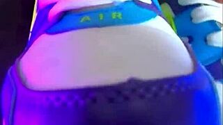 Skinny teen girlfriend shows off nike air sneakers in homemade foot fetish video
