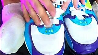 Teen with short hair enjoys sneaker style and foot fetish