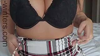 hot big tits teacher getting off with toys