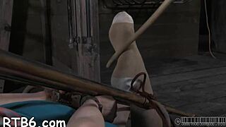 What a tough lass! She gets electrifying punishment for her nipples while sucking cock!