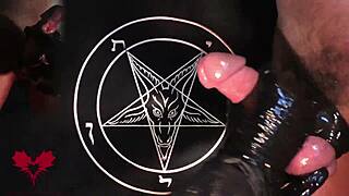 handjob in latex gloves, close up tribute to baphomet