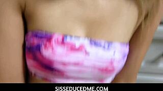 Destiny Cruz gives a sensual handjob to her stepbrother in a bathroom encounter