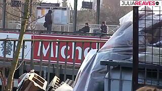 Wild nympho moans loud during extreme sex in cold winter snow.