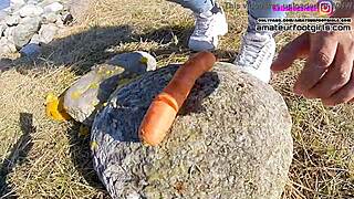 Girl teases with sweaty Fila sneakers and stinky wet nylons. She crushes and plays in sexy nylon feet.