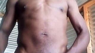 she kneels and masturbates to big black cock with huge balls in homemade amateur scene