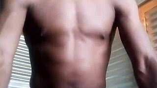 she kneels and masturbates to big black cock with huge balls in homemade amateur scene