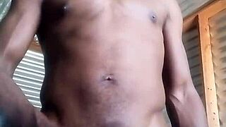 she kneels and masturbates to big black cock with huge balls in homemade amateur scene