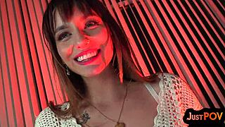 Pov deepthroating slut pussybanged in closeup 3some