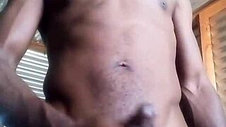 she kneels and masturbates to big black cock with huge balls in homemade amateur scene