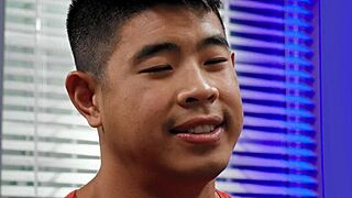 locker room asian bottom barebacked by white top stud