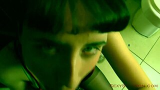 Sloppy blowjob happens at the bar in lipstick