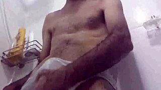 argentinian guy in black underwear taking shower with big dick jumping out