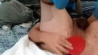 i'm a chastity caged pup playing with my bad dragon dildo