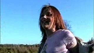 I watch this skinny european lassie tied down, masturbating with toys and flashing small tits in public