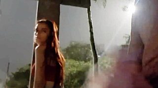Emotional Thrill of Risky Handjob for Brunette at Bus Stop
