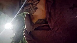 Emotional Thrill of Risky Handjob for Brunette at Bus Stop