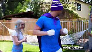 Slutty Super Heroes in Lingerie Foursome Fuck