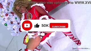 nina rivera fingers her pussy under the christmas tree