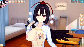 3d hentai with touhou's aya shameimaru getting her big tits groped hard