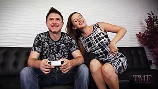 Your step-sister dominates with better foot worship in this lesbian cuckold scene