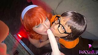 sexy jenna foxx and dana dearmond play with toys in halloween costumes
