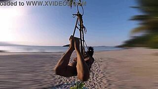shibari at public beach with lordshibarifloripa ripping clothes