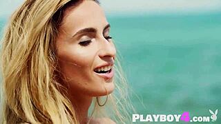 Does beautiful blonde milf cara mell pose naked with ripped clothes showing small tits?