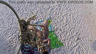 shibari at public beach with lordshibarifloripa ripping clothes
