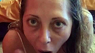 The blonde spanish girl loves sucking a strong man's cock and making him cum in her mouth