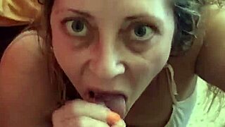 The blonde spanish girl loves sucking a strong man's cock and making him cum in her mouth