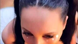 the gorgeous big tits fiance gives a sloppy blowjob to her horny milf lover