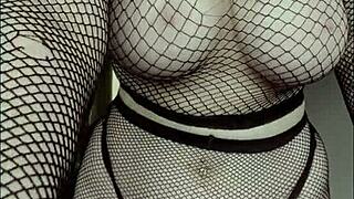 this sexy fishnet babe with big tits and juicy ass gets slapped in a pov close-up scene