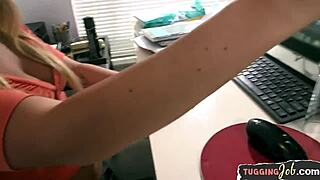 pov babe chats with neighbor on her knees, close up