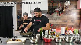 Discussing intense orgasms in the kitchen