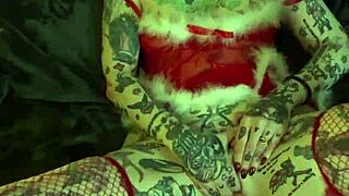 milf on the shelf xmas solo orgasm with piercing and fingering.