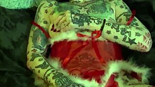 milf on the shelf xmas solo orgasm with piercing and fingering.