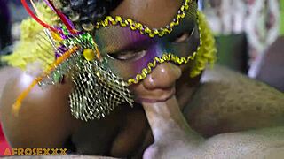 Curvy African babe keeps it hard and wet with naughty deepthroat skills in steamy action