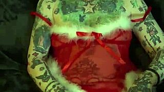 milf on the shelf xmas solo orgasm with piercing and fingering.