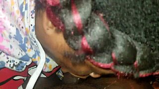 Ebony woman delivers sloppy blowjob in POV view at home