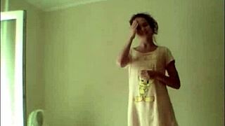 a russian teen 18+ strips in underwear on webcam skype
