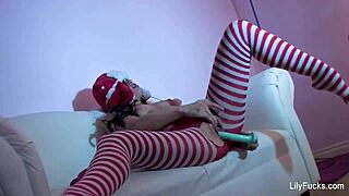Lily carter squirts solo on christmas with her big ass and tits.