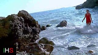 beautiful girl gets taken by the seaside in a fantastic outdoor scene.