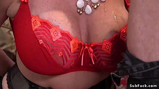 Fake huge tits milf tied up in bdsm scene