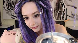 Teen with purple hair pleasures herself on webcam