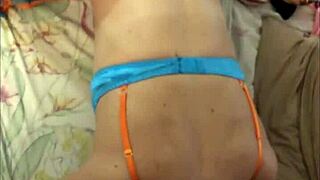 Yo, check this French amateur in leather pants and satin lingerie showing off in heels!