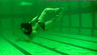 Naked Brunette Teen Swims In Pool?