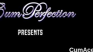 she gulps all the cum on her face