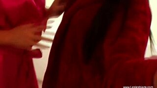 Happy passionate lesbian lovers unite as a mature couple