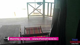 outdoor blowjob with asian couple showing perfect body and huge assets