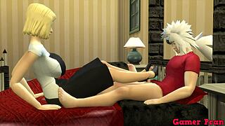 Anime trio with Bulma and Number 17 gets wild and hard. Jiraiya joins for steamy action!